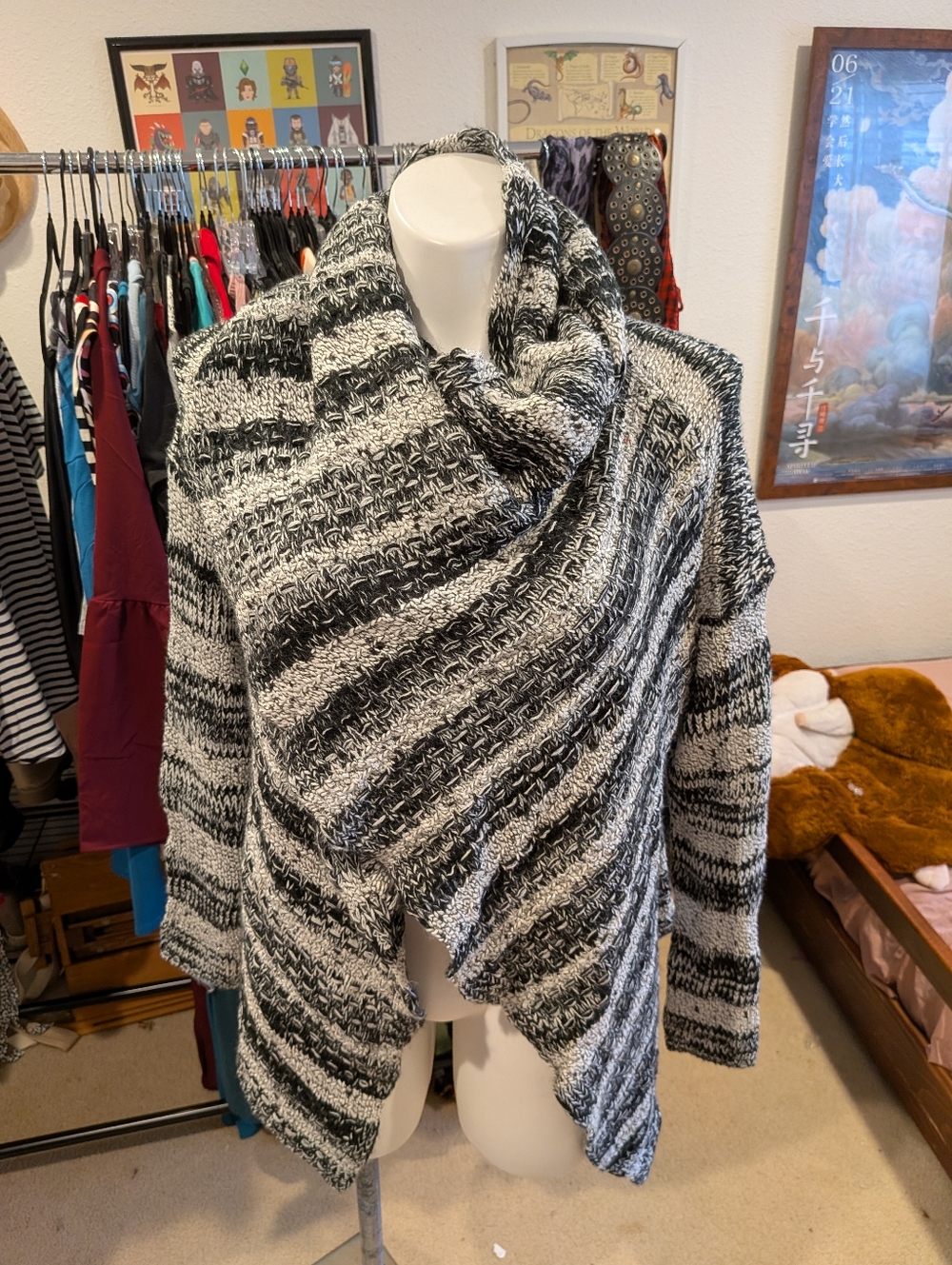 Nordstrom Cozy Black & White Striped Draped Women’s Sweater - OS